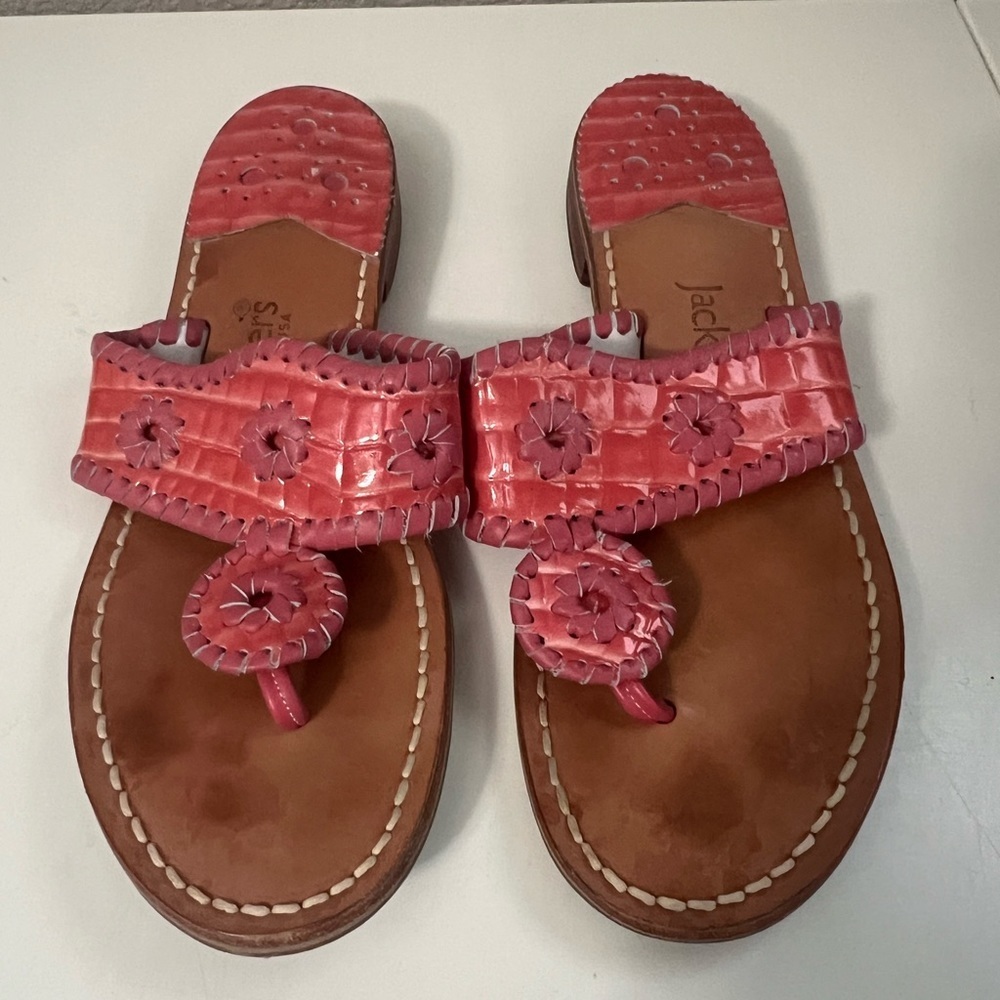 Jack Rogers Pink Leather Woven Toe-Post Sandals